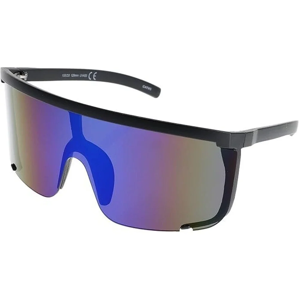 Shield Sunglasses Visor Blue Mirrored Lens Sporty Futuristic Cyclops Style Gafas